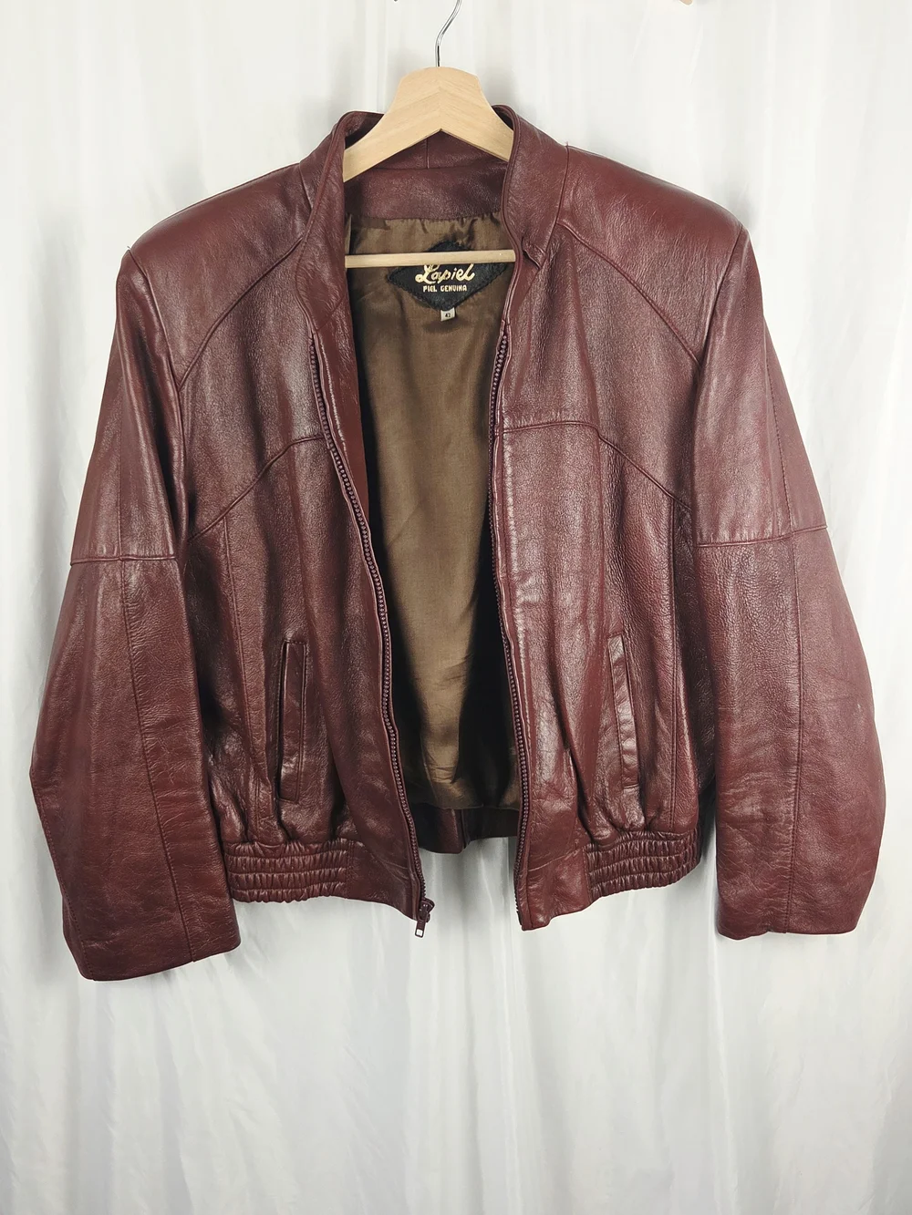 Lapiel Burgundy Leather Bomber Zip Up Jacket Size 42 - Picture 15 of 16